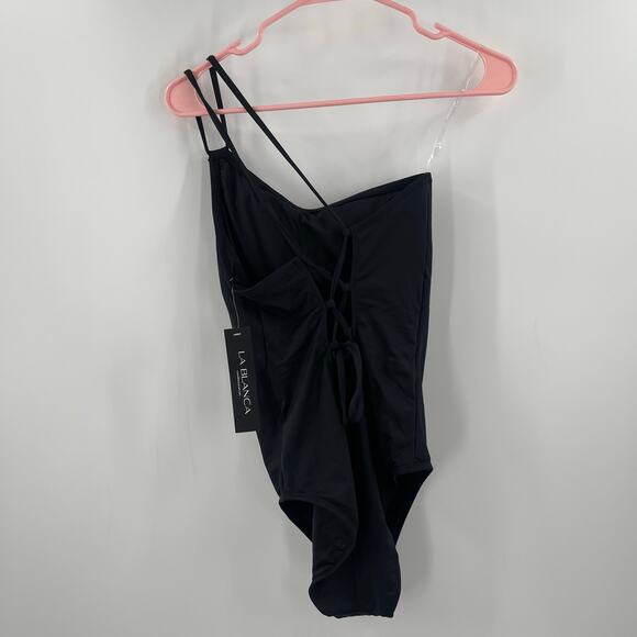La Blanca Swimsuit Size 8 Black Goddess One Shoulder Strappy Back NWT Swim Beach - Picture 5 of 16